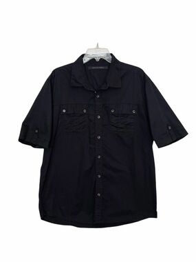 Sean John Black Utility Button Up Shirt XL 100% Cotton Short Sleeve Casual
